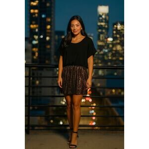 Express Gold Blk Sequin Cocktail Mini Dress M Lined Cocktail Evening Formal NWT